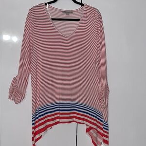 Valerie Stevens Red and Blue Striped V-Neck Tunic